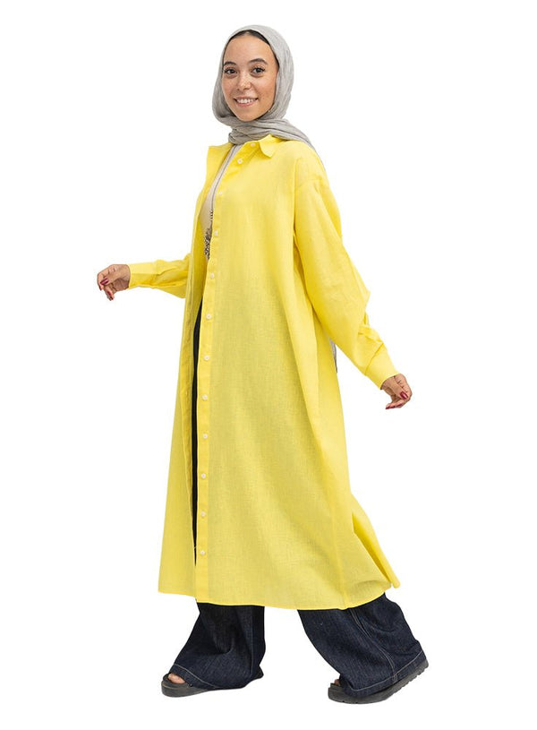 Cyber Yellow Linen Dress Shirt - Khotwh