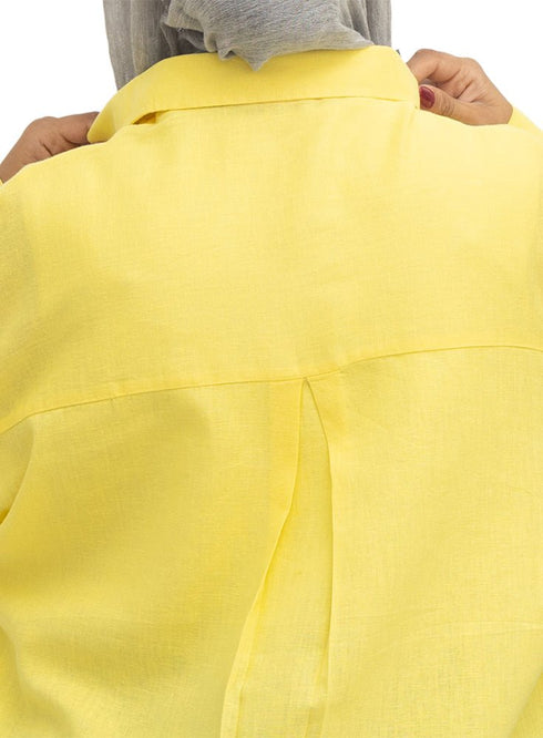 Cyber Yellow Pocket Over Size Linen Shirt - Khotwh