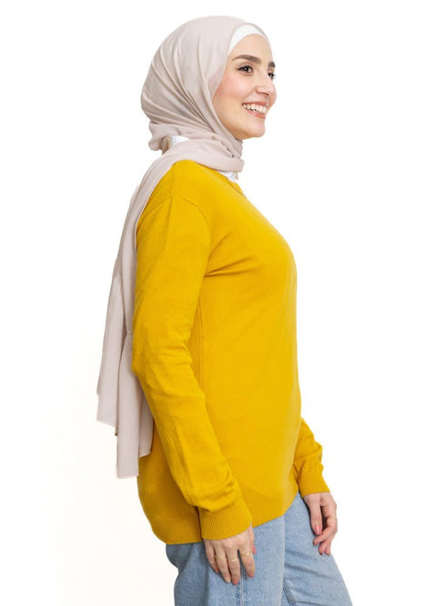 Cyber Yellow Round Knit Pullover - Khotwh
