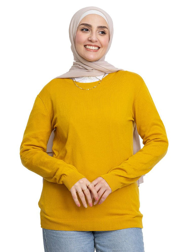 Cyber Yellow Round Knit Pullover - Khotwh