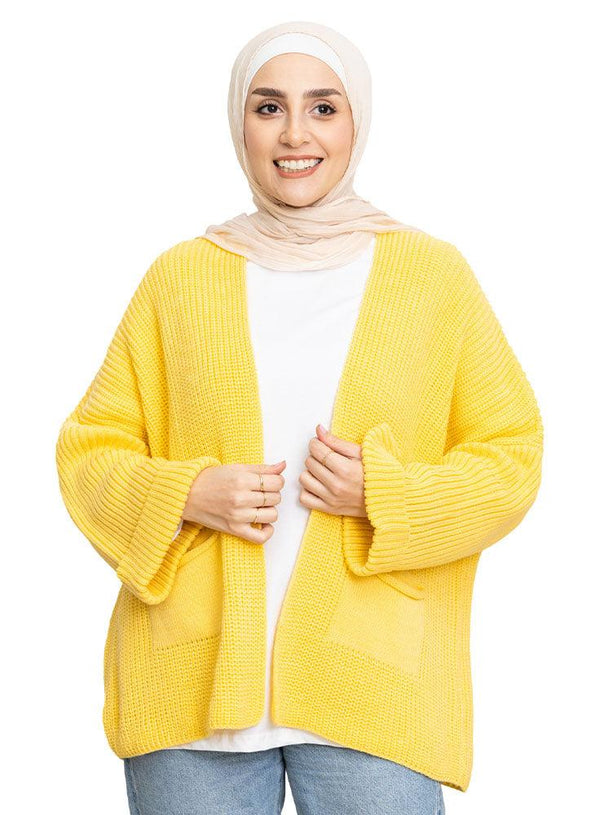 Cyber Yellow Upside Sleeve Cardigan - Khotwh