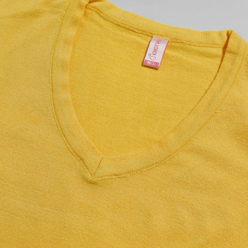 Cyber Yellow V - Neck Knit Pullover - Khotwh