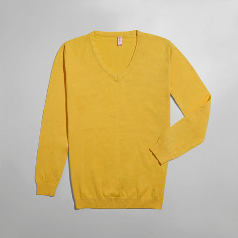Cyber Yellow V - Neck Knit Pullover - Khotwh
