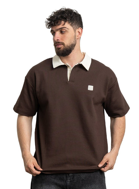 Dark Brown Design 3015 NF - Polo Neck T-Shirt - Khotwh