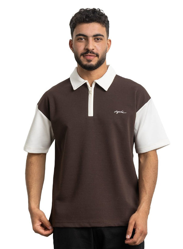 Dark Brown Design 4010 NF - Polo Neck T-Shirt - Khotwh