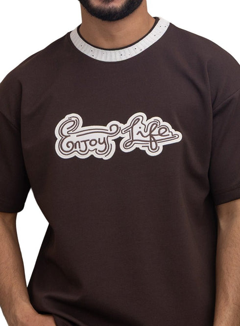 Dark Brown Design 4016 NF - Round T-Shirt - Khotwh