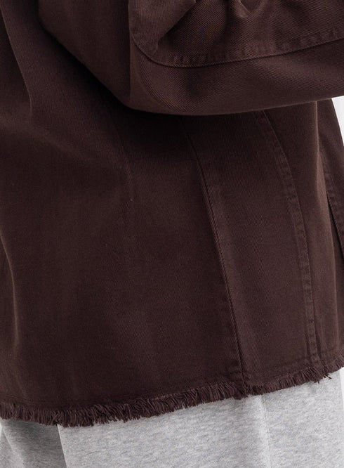 Dark Brown Hoodie Gabardine Jacket - Khotwh