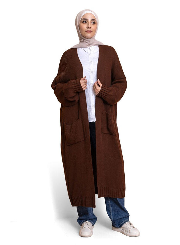 Dark Brown Knitted - Long Cardigan - Khotwh