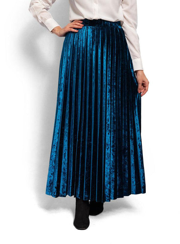 Dark Emerald Pleated Velvet Skirt - Khotwh