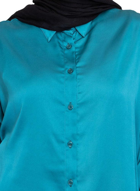 Dark Emerald Satin Blouse - Khotwh