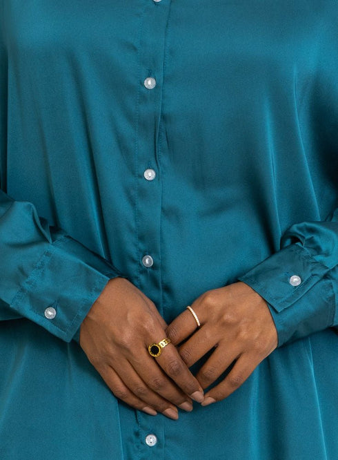 Dark Emerald Satin Over Size Shirt - Khotwh