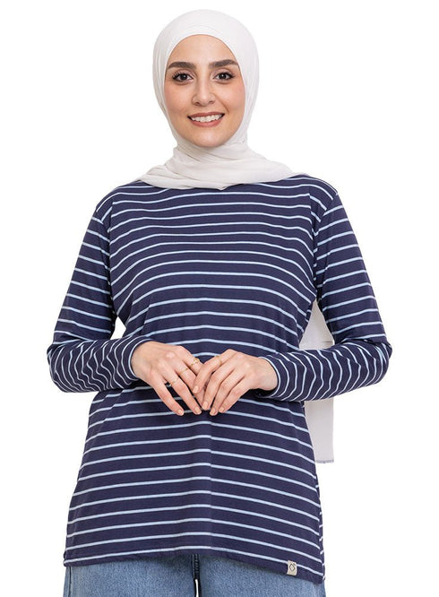 Dark Indigo Striped Long - Sleeve - Khotwh