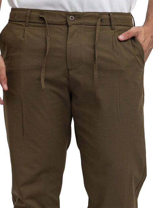 Dark Olive linen Pant - Khotwh
