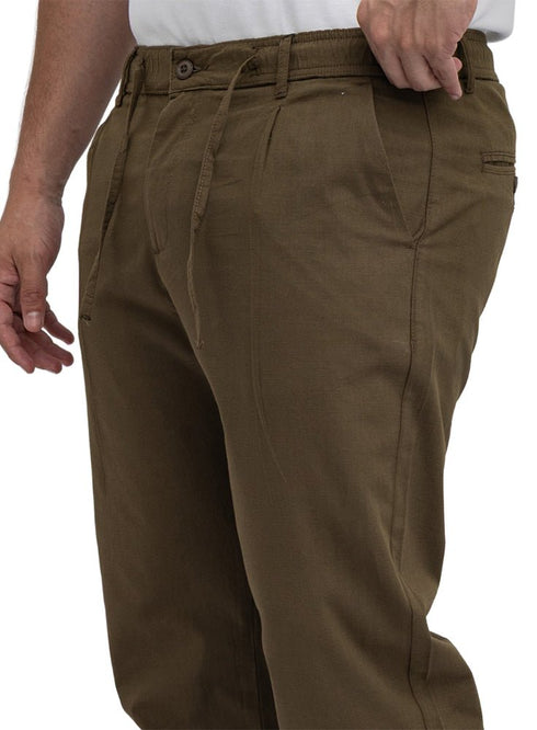 Dark Olive linen Pant - Khotwh