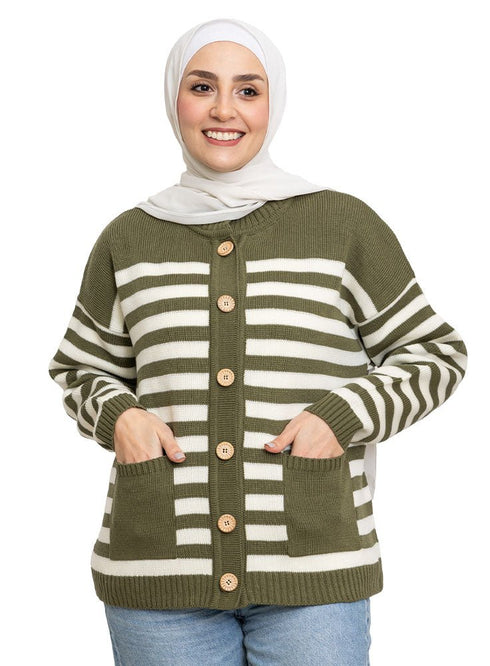 Dark Olive S - buttons Cardigan - Khotwh