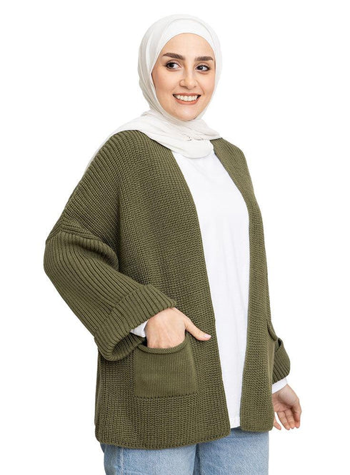 Dark Olive Upside Sleeve Cardigan - Khotwh