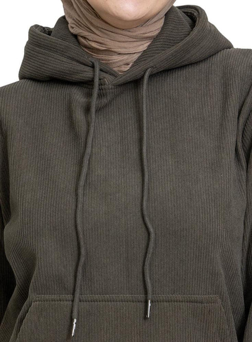 Dark Olive Velvet Hoodie Vent - Khotwh