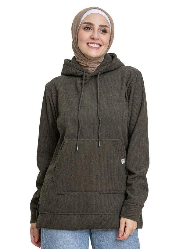 Dark Olive Velvet Hoodie Vent - Khotwh
