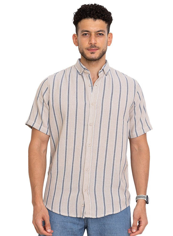 Design 1 - Beige Stripped Half - Shirt - Khotwh