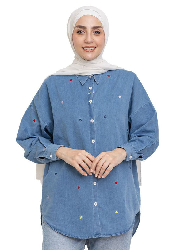 Design 1 - Cool ice E - Over Size Denim Shirt - Khotwh
