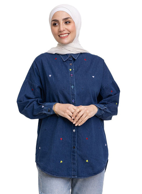 Design 1 - ice E - Over Size Denim Shirt - Khotwh