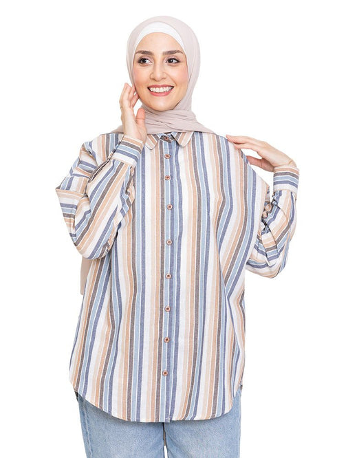 Design 2 - Beige Stripped Over - Size Shirt - Khotwh