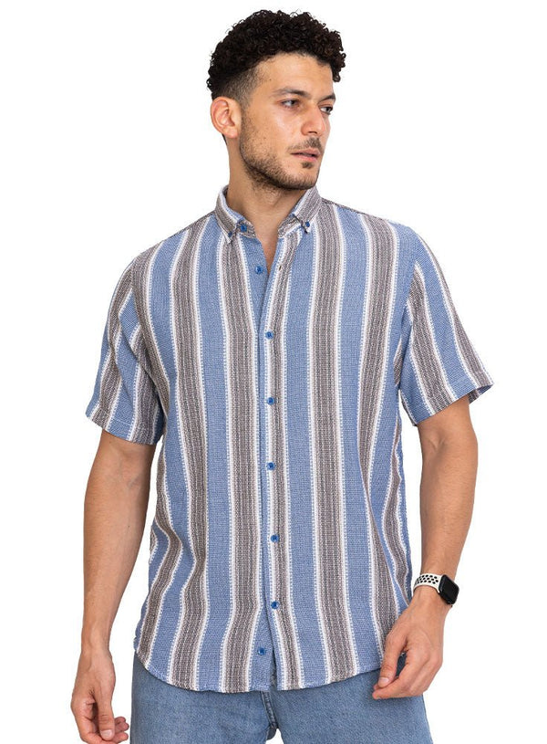 Design 2 - Navy Stripped Half - Shirt - Khotwh