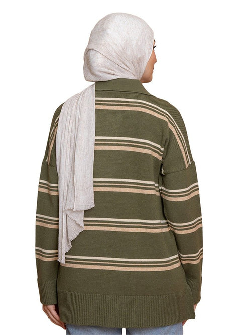 Design 2 Striped Knitted Polo Pullover - Khotwh