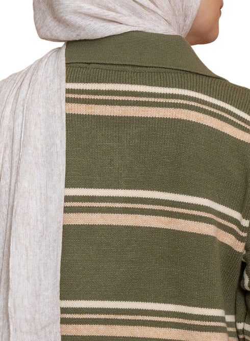 Design 2 Striped Knitted Polo Pullover - Khotwh