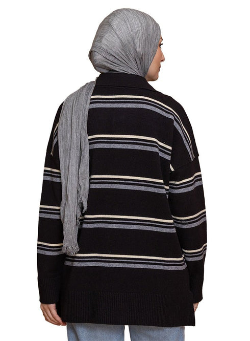 Design 3 Striped Knitted Polo Pullover - Khotwh