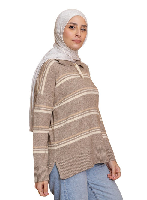 Design 4 Striped Knitted Polo Pullover - Khotwh