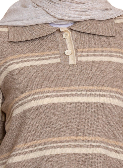 Design 4 Striped Knitted Polo Pullover - Khotwh