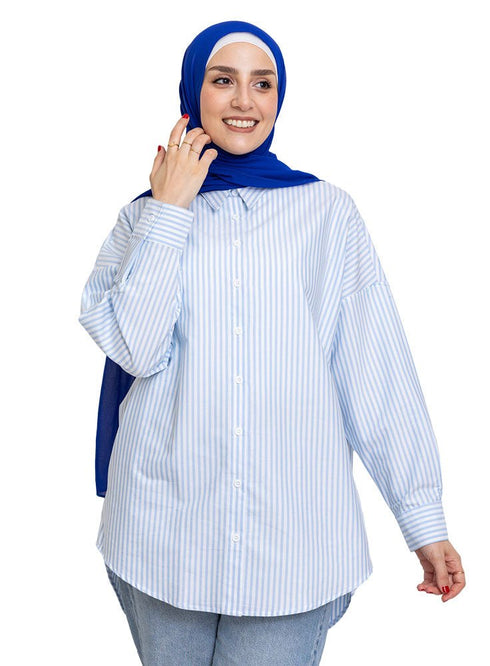 Design1 - Baby Blue Striped Over - Size Shirt - Khotwh
