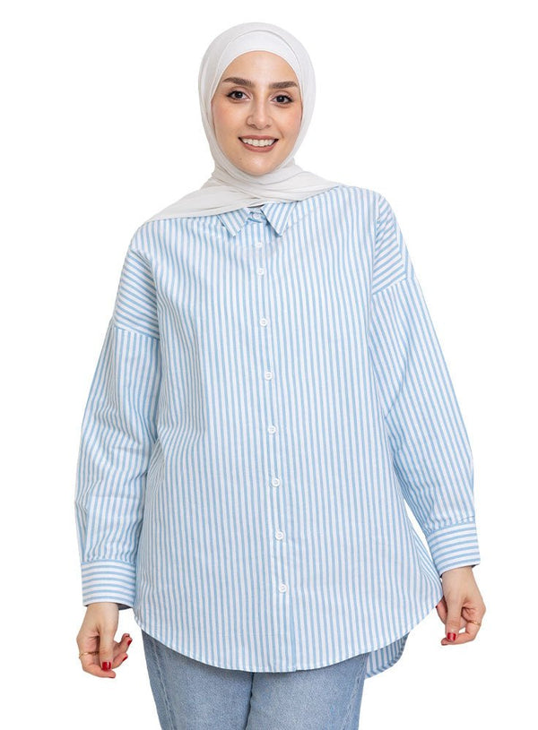 Design1 - Blue Striped Over - Size Shirt - Khotwh
