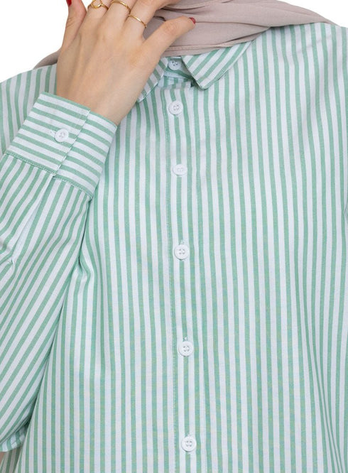 Design1 - Green Striped Over - Size Shirt - Khotwh
