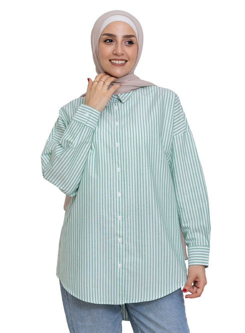 Design1 - Green Striped Over - Size Shirt - Khotwh