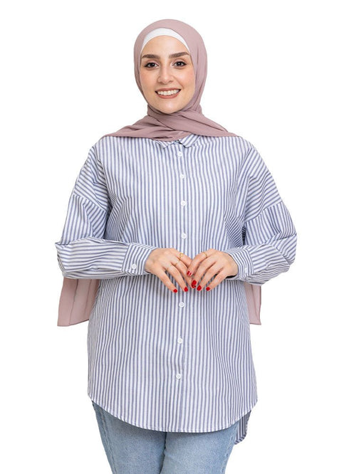 Design1 - Navy Striped Over - Size Shirt - Khotwh