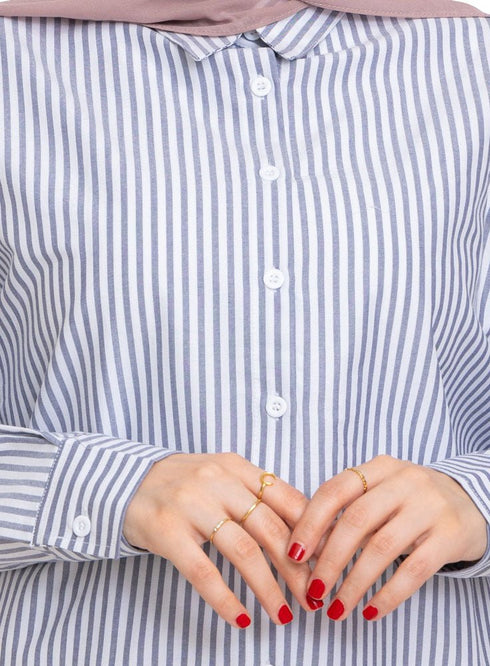 Design1 - Navy Striped Over - Size Shirt - Khotwh