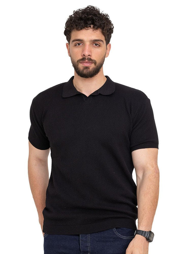Dots - Black F - S.Knit Polo T-shirt - Khotwh