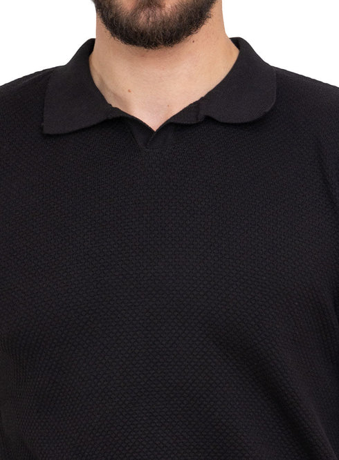 Dots - Black F - S.Knit Polo T-shirt - Khotwh