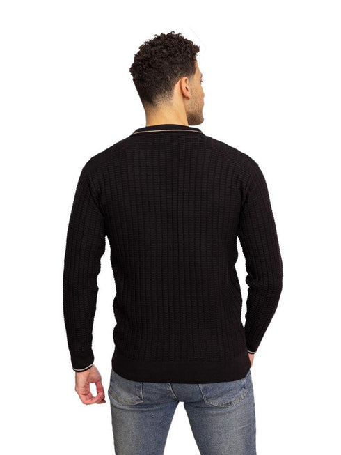 F - Black Striped Polo Neck Pullover - Khotwh