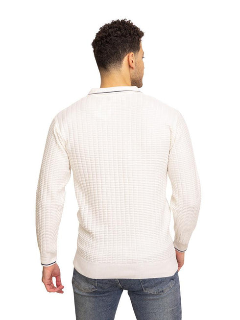 F - White Striped Polo Neck Pullover - Khotwh