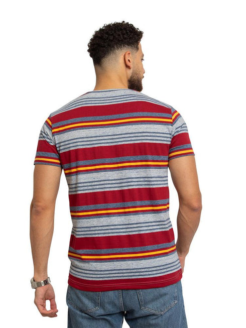 Fancy Maroon Striped Round T-shirt - Khotwh