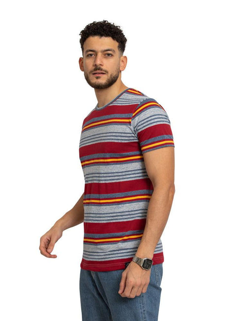 Fancy Maroon Striped Round T-shirt - Khotwh
