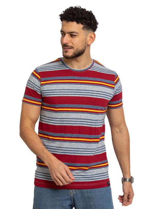 Fancy Maroon Striped Round T-shirt - Khotwh