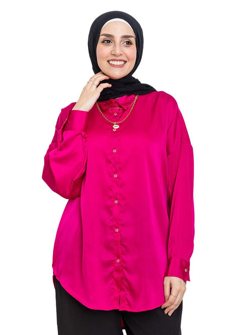 Flowery Satin Over Size Shirt - Khotwh
