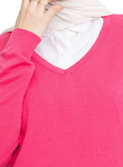 Flowery V - Neck Knit Pullover - Khotwh