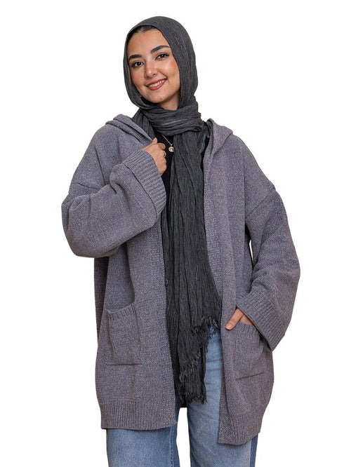 Forest Grey Pocket Velvet Cardigan - Khotwh