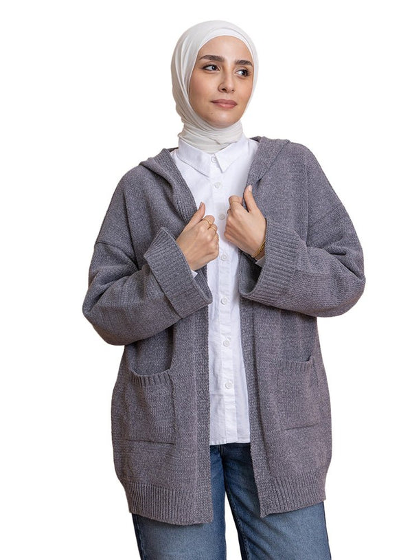 Forest Grey Pocket Velvet Cardigan - Khotwh