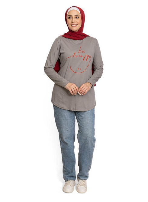 Forest Grey Printed Long - Sleeve Design 13 - Khotwh